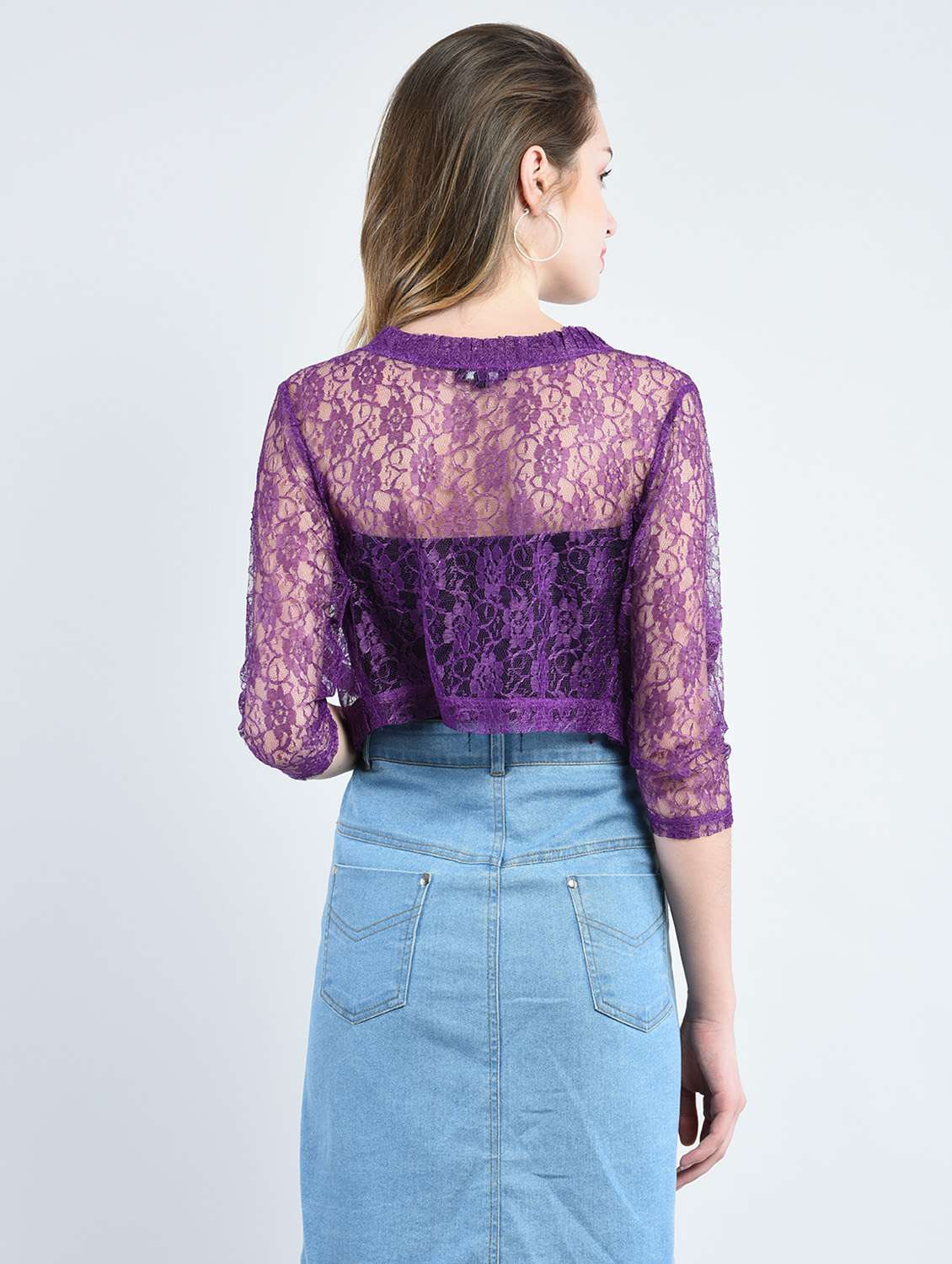 Buy online Purple Floral Net Shrug from 