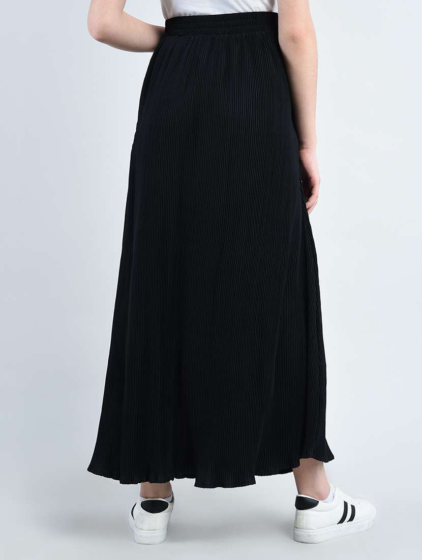 Black Solid Crepe Maxi Skirt