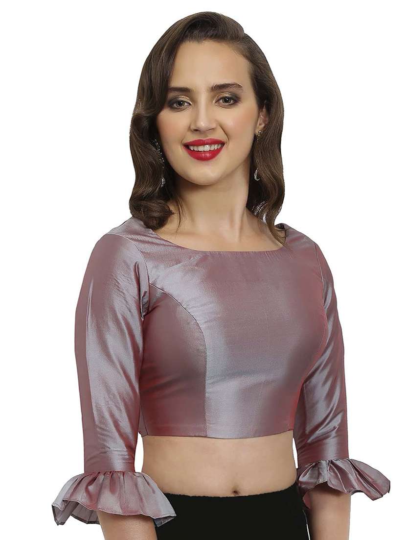 Grey Solid Stitched Blouse
