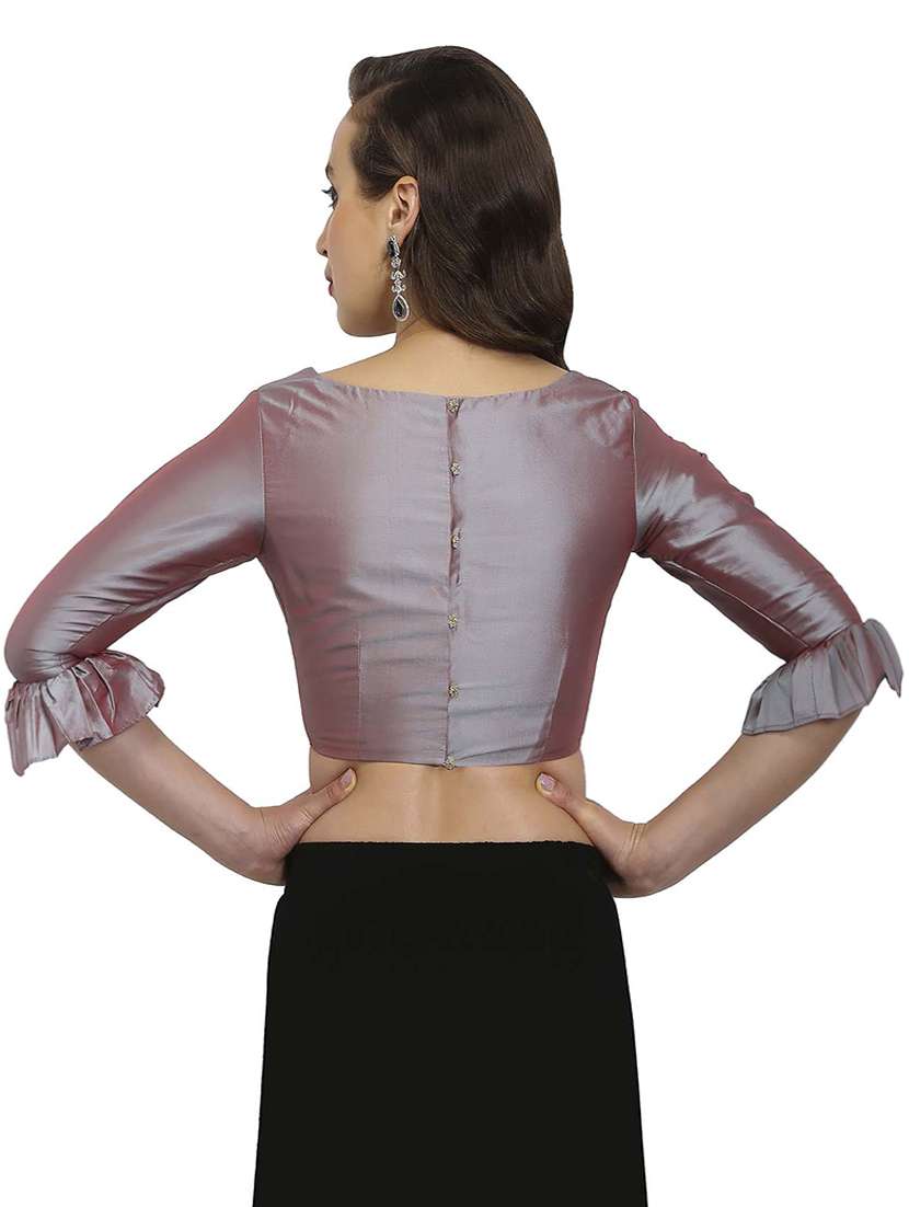 Grey Solid Stitched Blouse