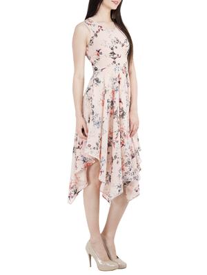 pink floral asymmetric midi dress