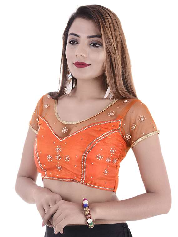 Orange Silk Embroidered Blouse