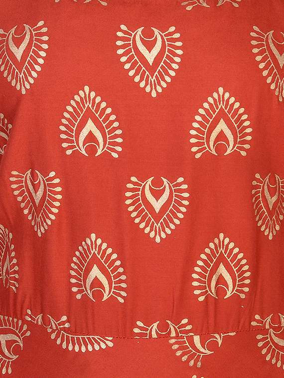 Red Rayon Flared Kurta