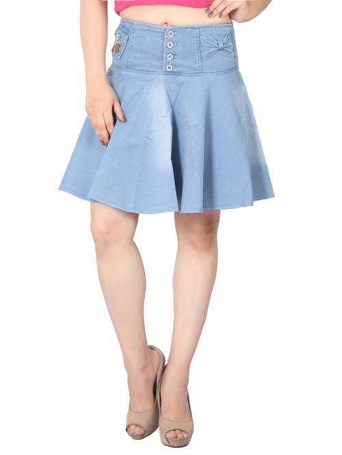 Light Blue Denim Flared Skirts