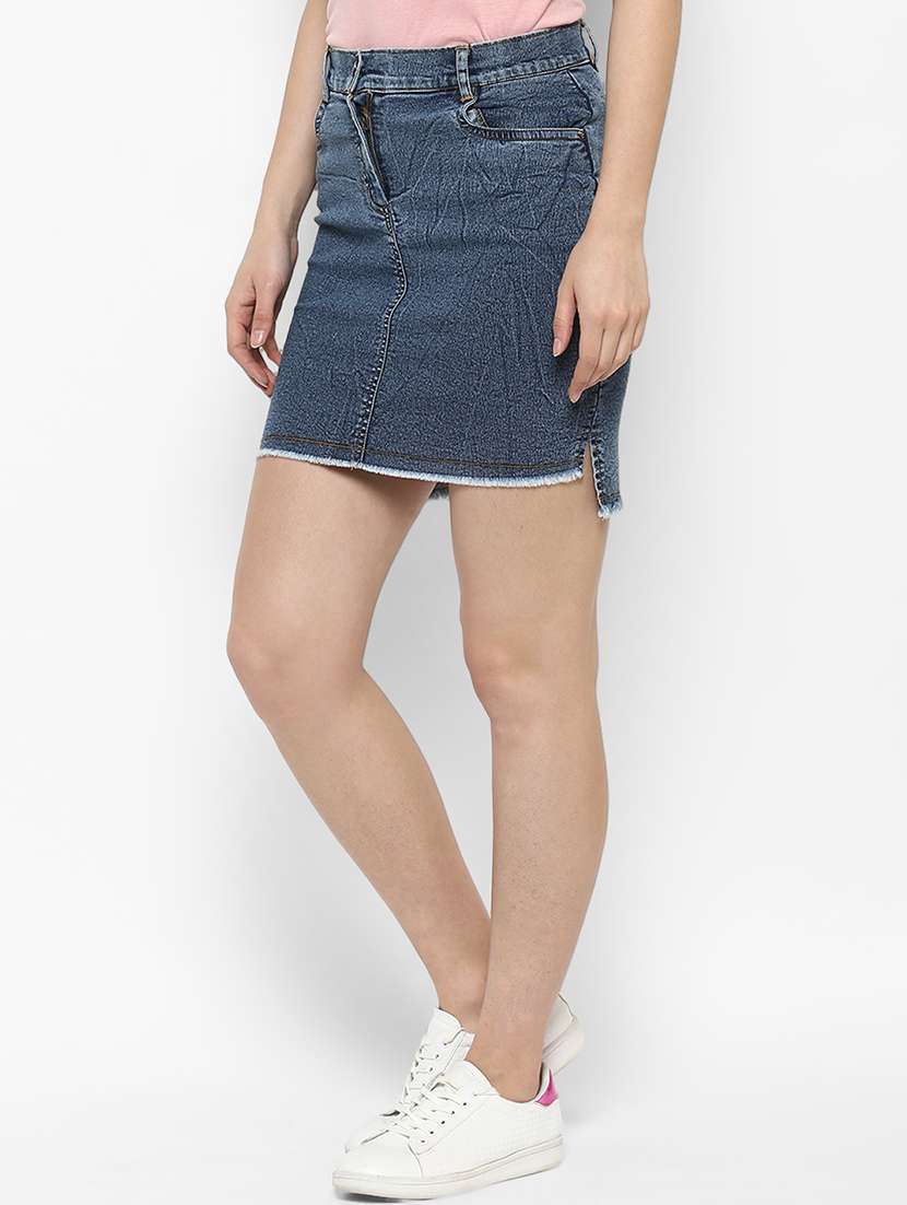 Blue Denim Frayed Skirt