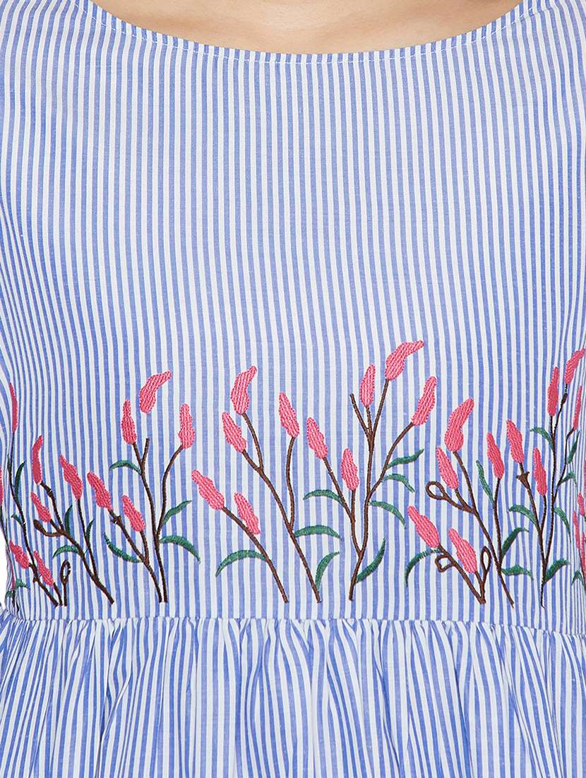 Blue Cotton Flared Kurta