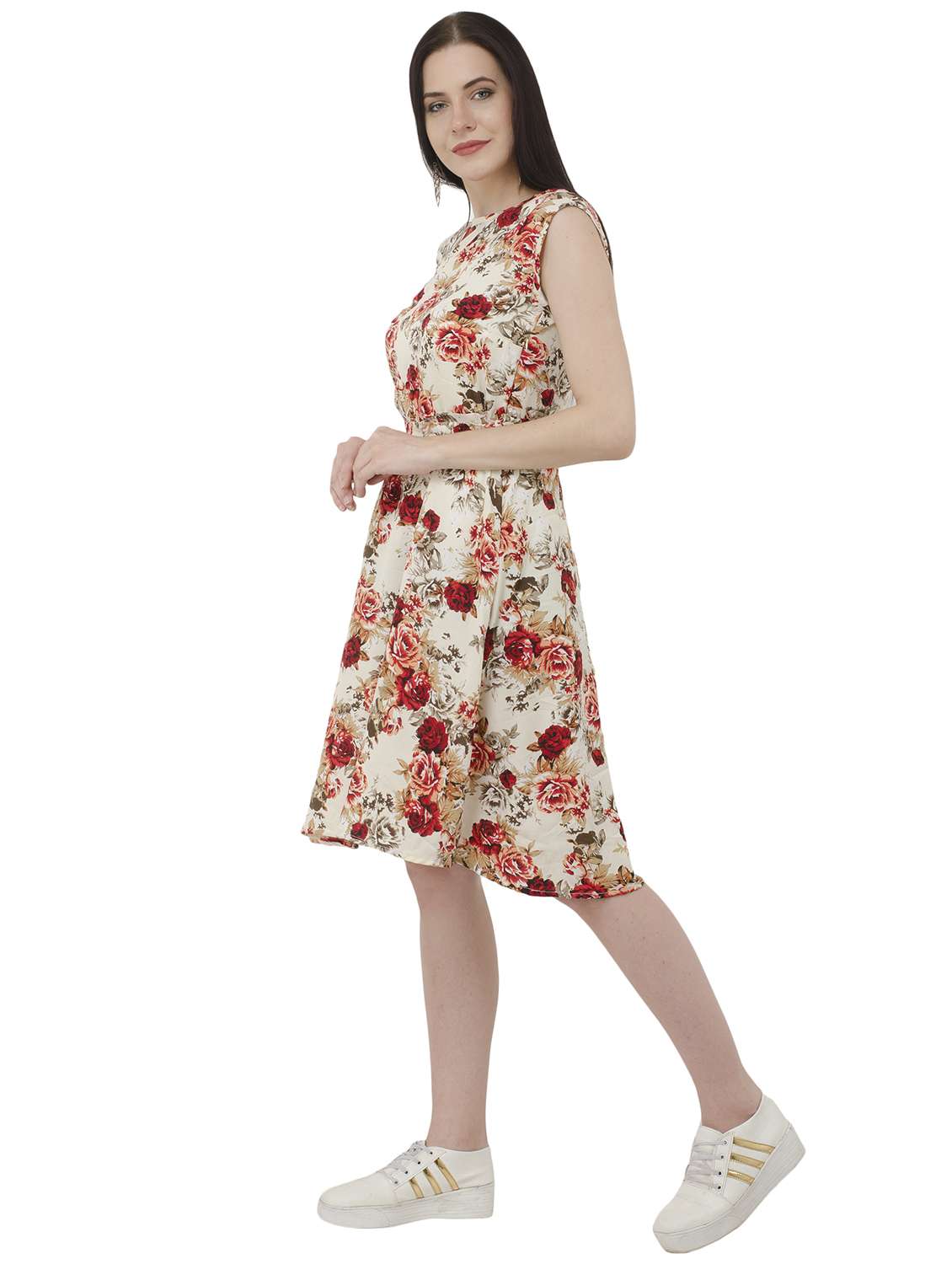 Buy online White Floral Belted Dress from western wear for Women by
