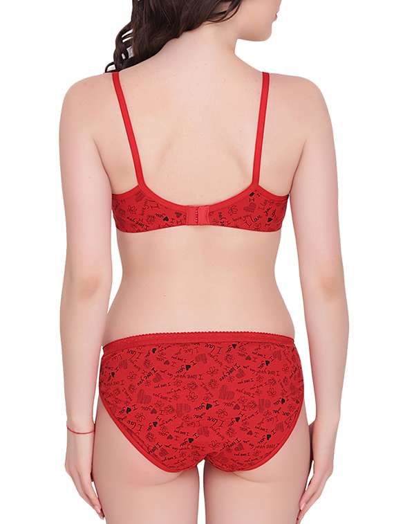 Buy online Red Printed Cotton Bras And Panty Set from lingerie for