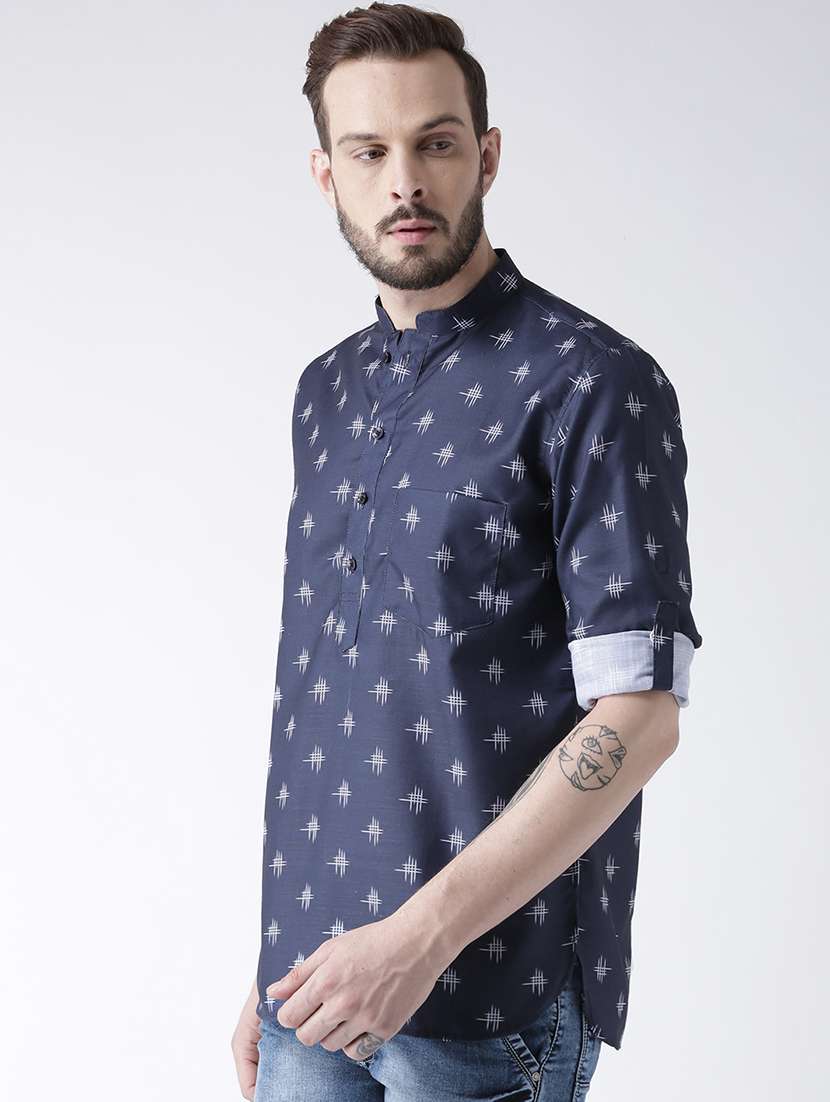 Blue Cotton Short Kurta