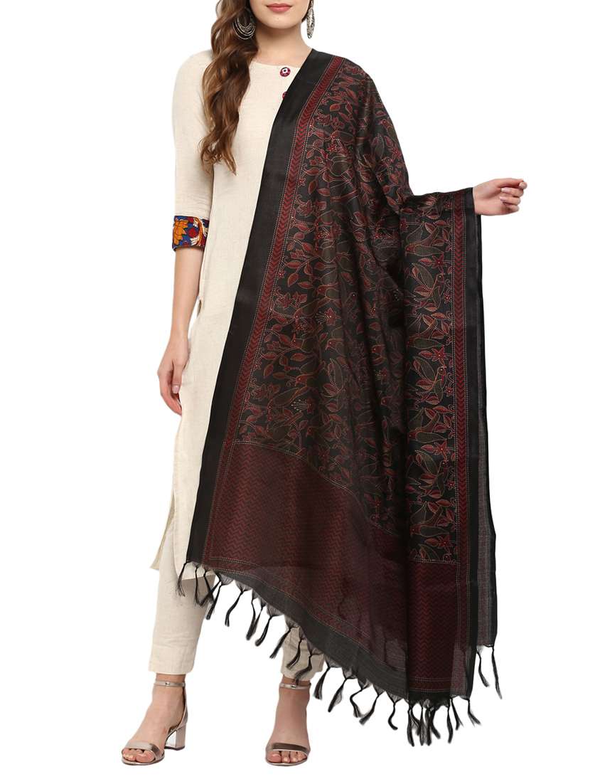 Buy online Black Khadi Printed Dupatta from dupattas and scarves for