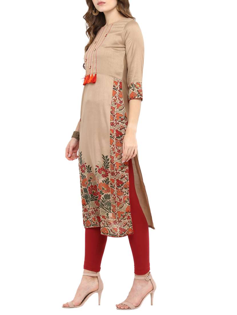 Buy online Floral Straight Kurta With Tassels from Kurta Kurtis for
