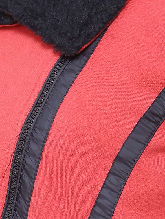 Terrycloth Detail Collar Zip Up Jacket