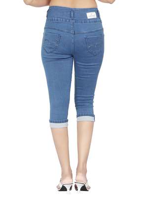 high rise denim capris