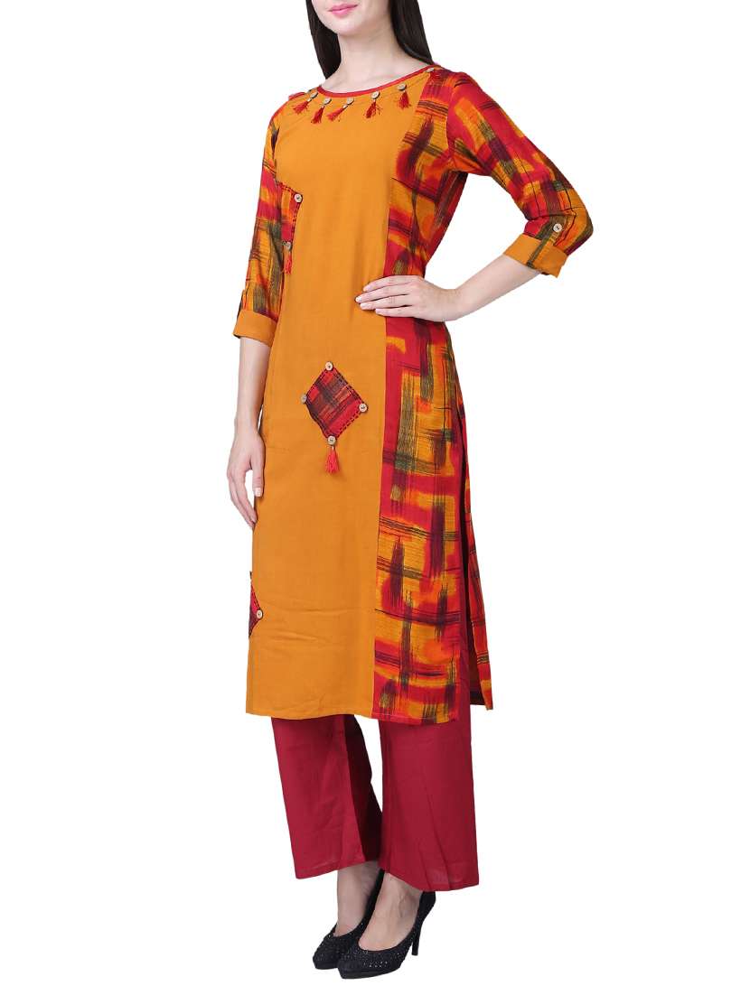 Buy online Patch Work Straight Kurta With Tassels from Kurta Kurtis for