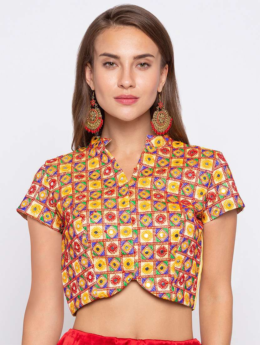 Mirror Work Mandarin Collar Blouse