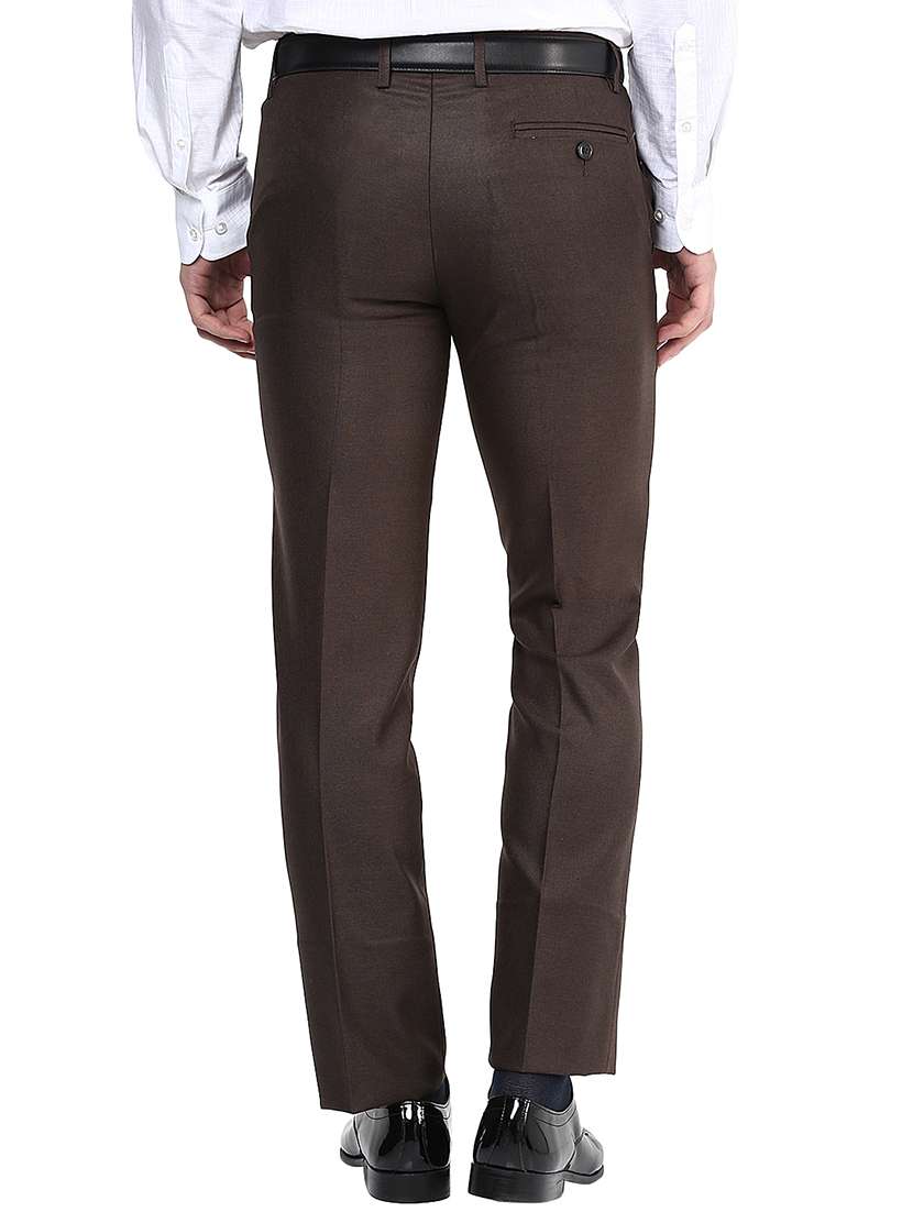 Brown Polyester Blend Flat Front Formal Trouser