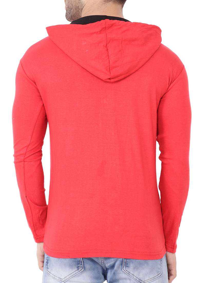 Buy online Red Cotton Hooded Tshirt from top wear for Men by Geum for