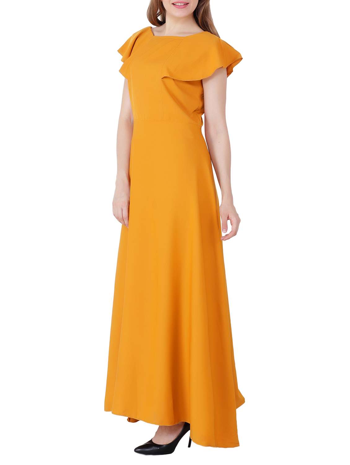 Buy online Mustard Ruffle Sleeved Maxi Dress from western wear for