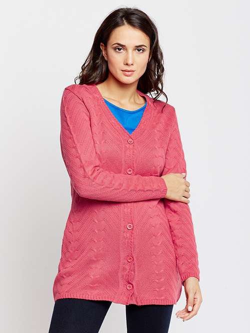 Herringbone Knit Woolen Cardigan 