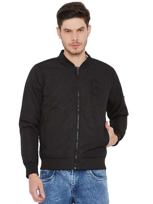 black polyester bomber jacket