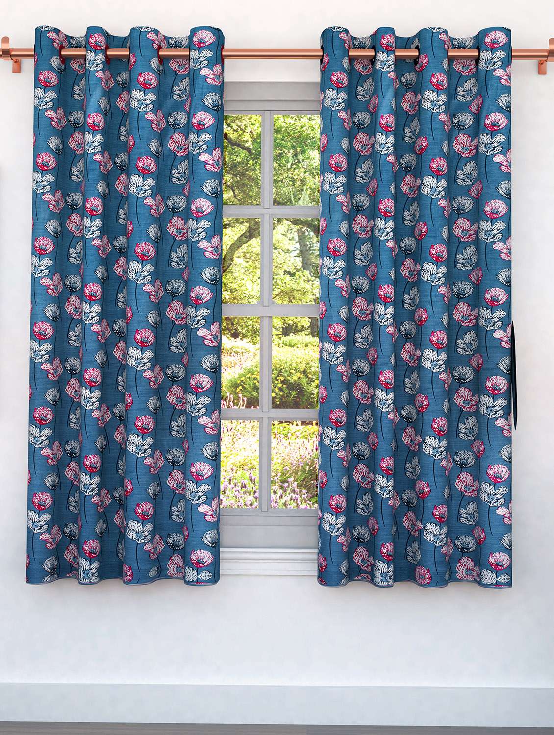 Buy Blue Pink Floral 2 Pc Window Curtains For Unisex From Story
