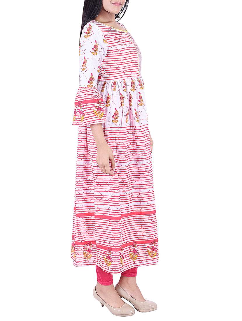 Buy online Bell Sleeves Flared Kurta from Kurta Kurtis for Women by