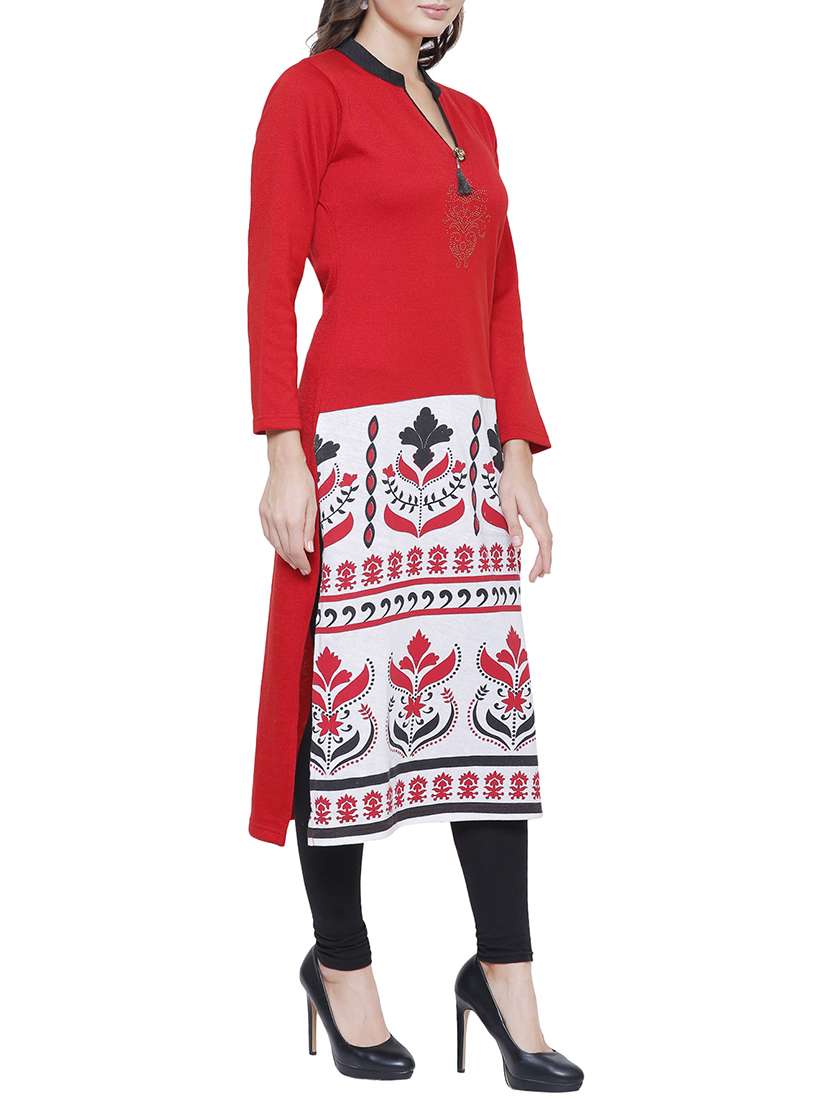 Buy online Printed Straight Woolen Kurta With Tassels from winter wear