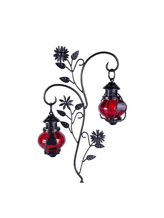 Desi Karigar Attractive Glass With Metal Red Colored Leaf Design Candle Stand (11"X8"X22")