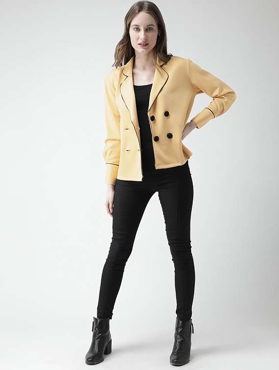 Contrast Piping Double Breasted Blazer