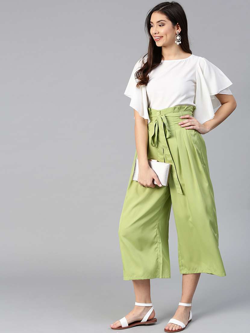 ruffle detail top and pleated trouser set