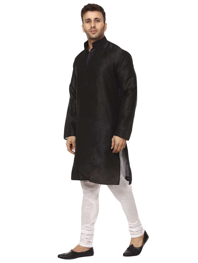 Black Pure Silk Kurta Pyjama Set