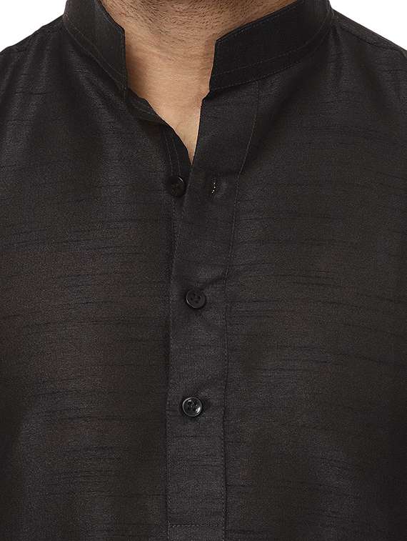 Black Pure Silk Kurta Pyjama Set