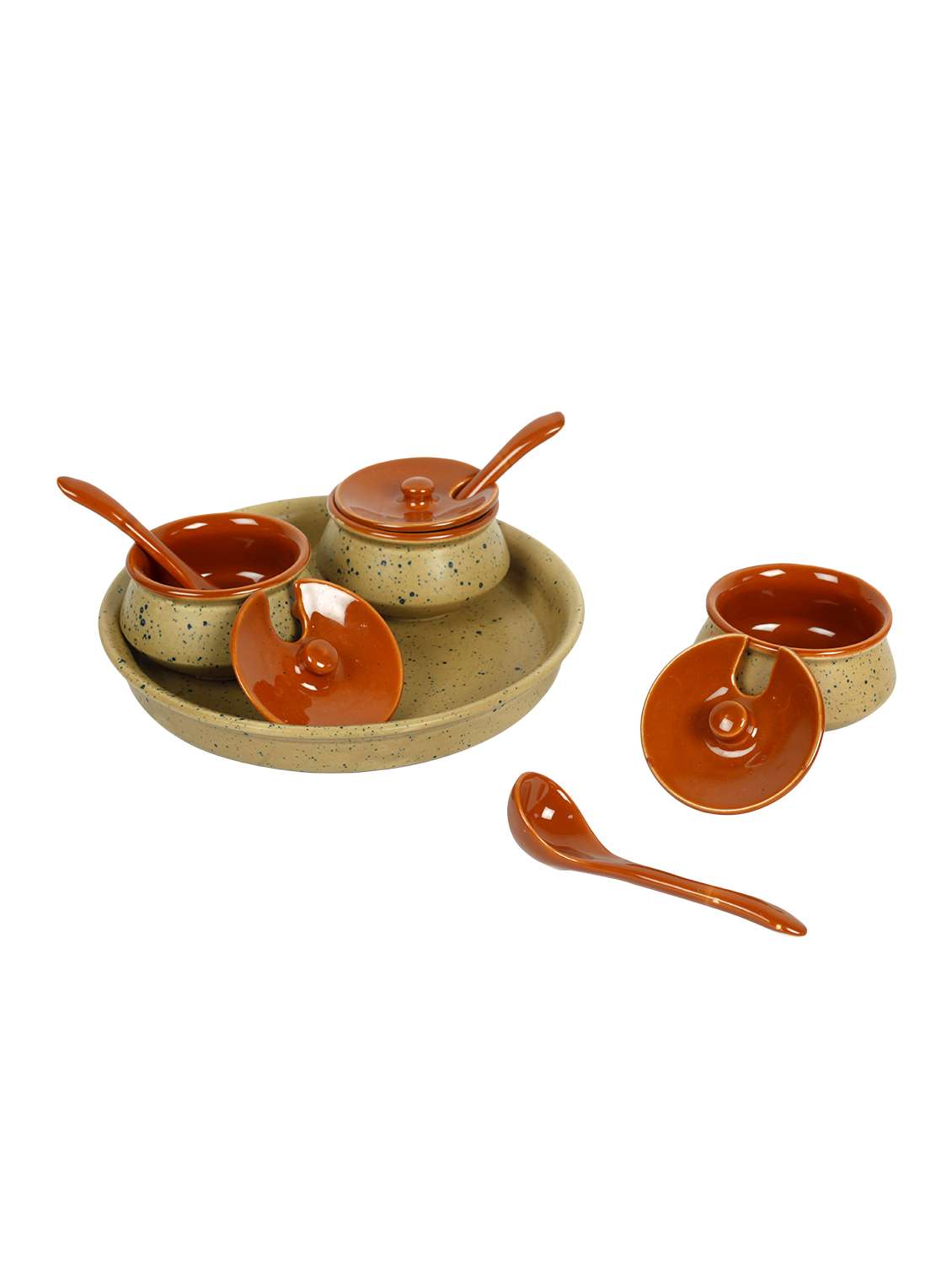 Buy online Unravel India Stoneware Offwhite Chutney Bowl Set With Base Tray (set Of 3) from