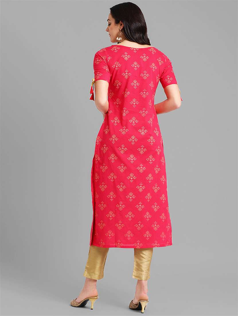 Buy online Printed Straight Kurta With Tassels from Kurta Kurtis for