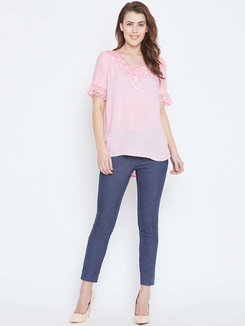 Curved Hem Lace Detail Tunic