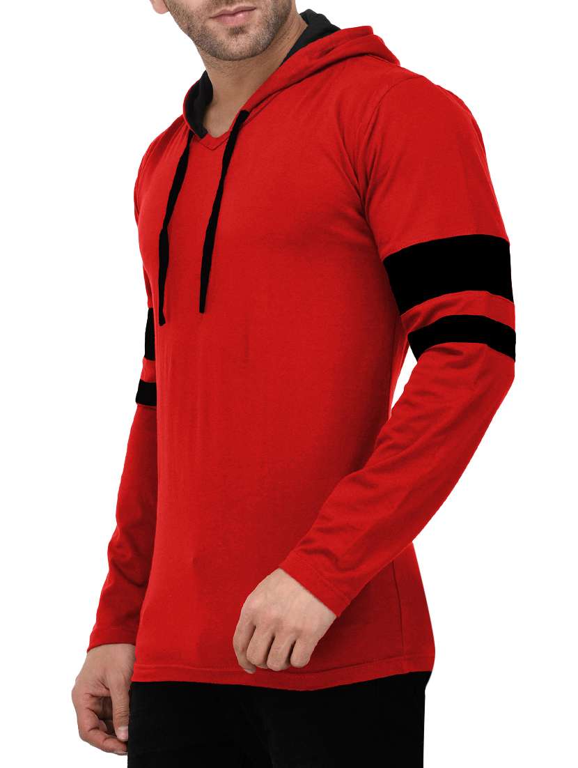 Buy online Red Solid Hooded Tshirt from top wear for Men by Katso for