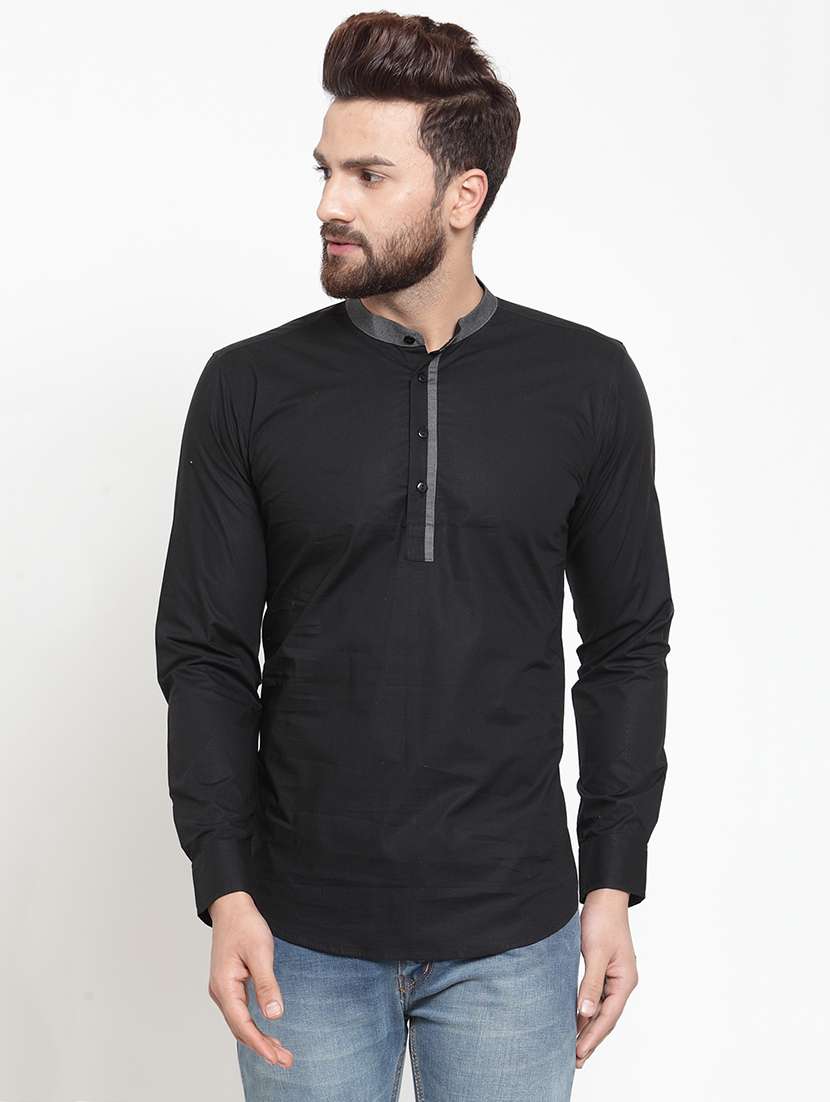 Black Solid Short Kurta