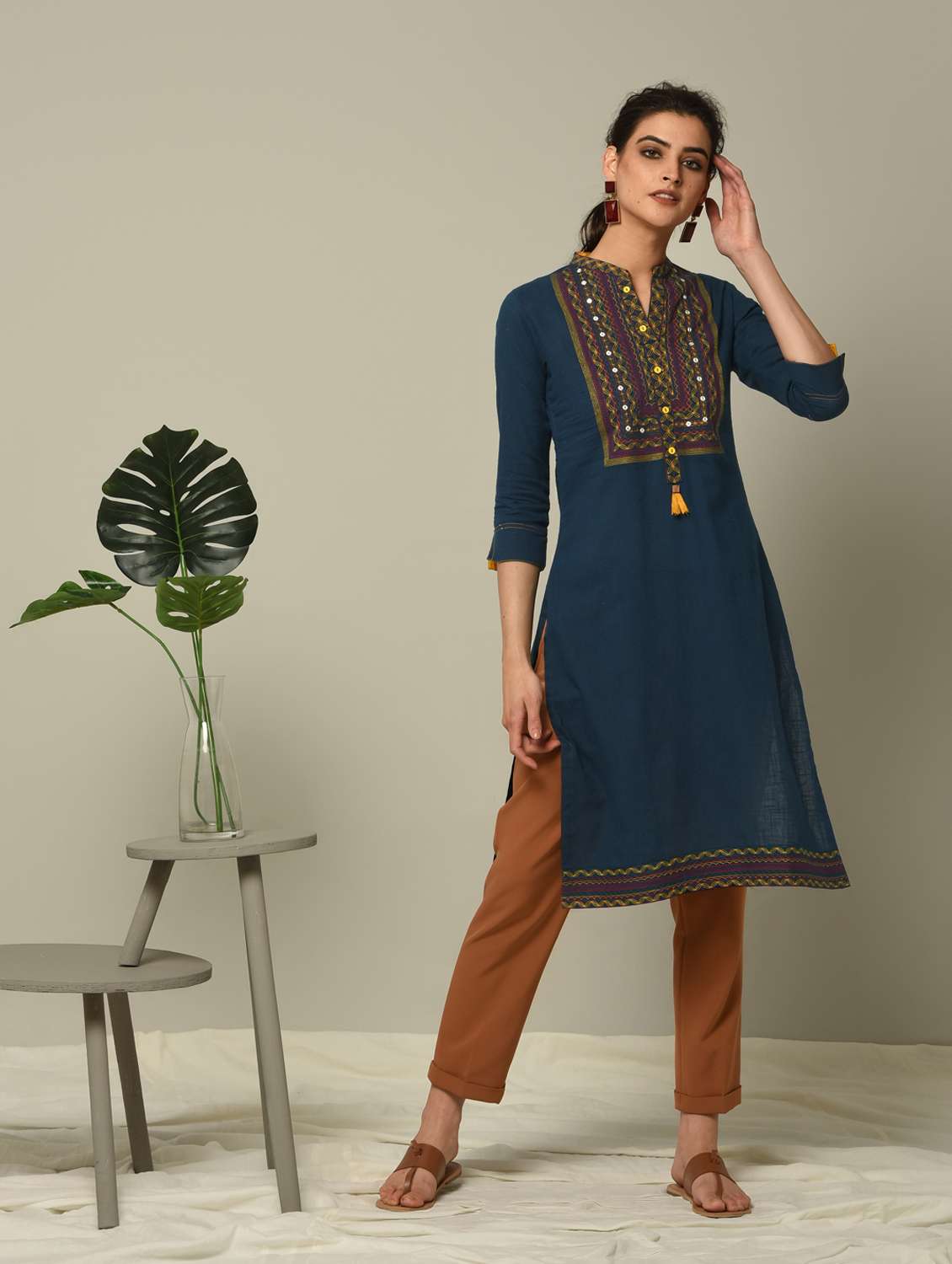 Blue Embroidered Straight Kurta 