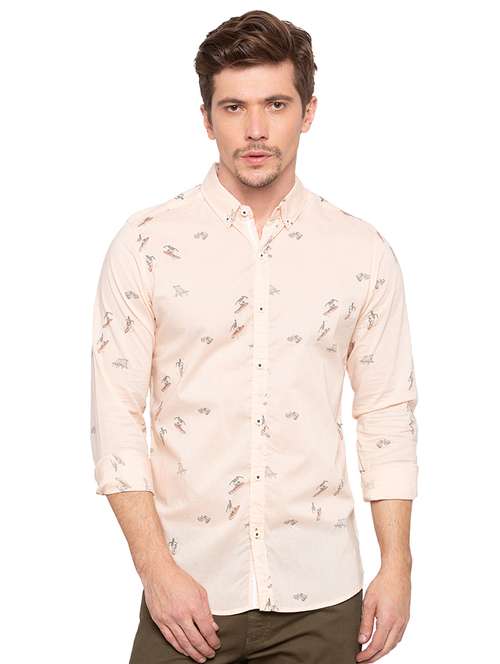 Buy online Peach Printed Casual Shirt 
