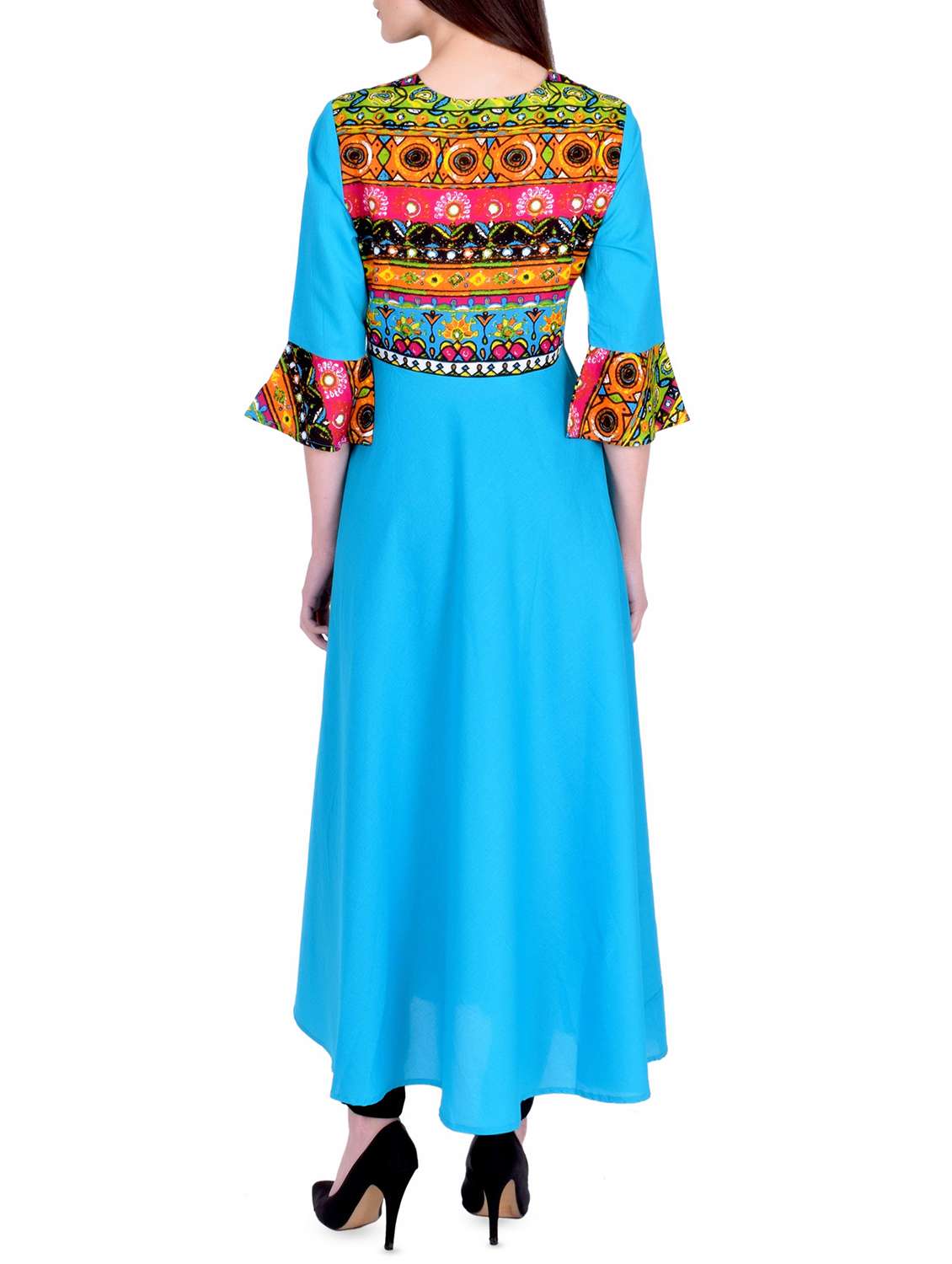 Buy online Printed Bell Sleeves Angrakha Kurta from Kurta Kurtis for