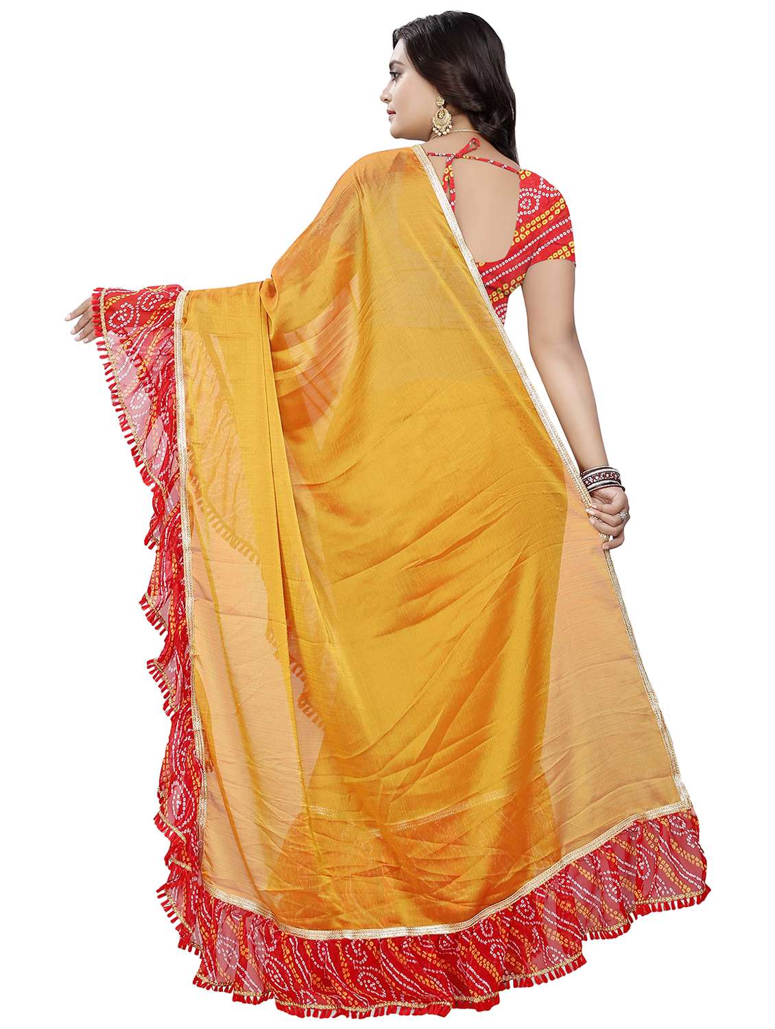 Buy online Bandhani Ruffle Border Saree 