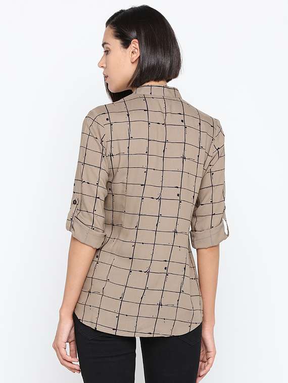 Roll Up Sleeved Window Pane Shirt 