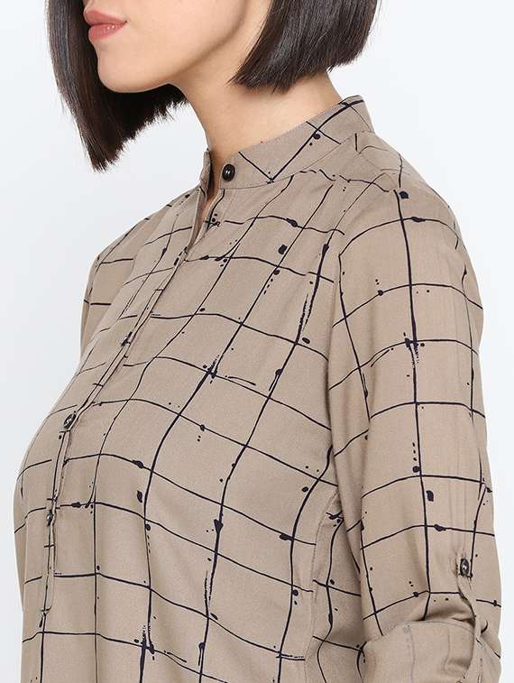 Roll Up Sleeved Window Pane Shirt 