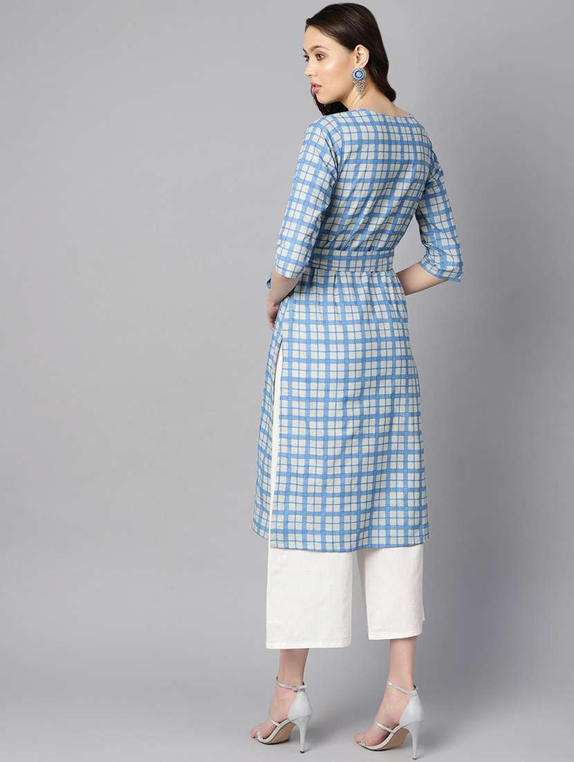 Checkered Printed Straight Kurta