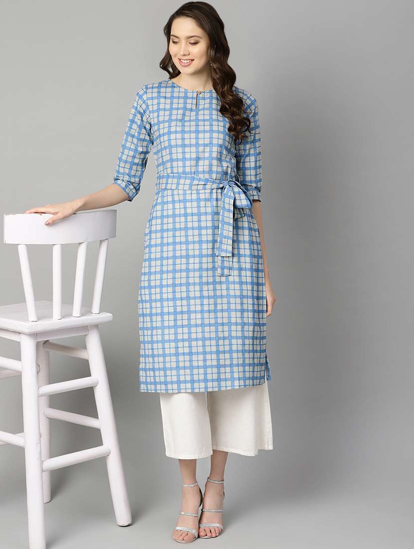 Checkered Printed Straight Kurta