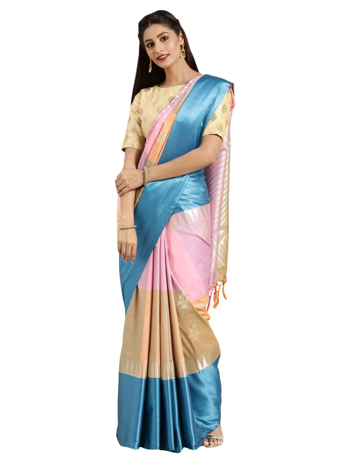 Color Block Kanjivaram Saree With Blouse