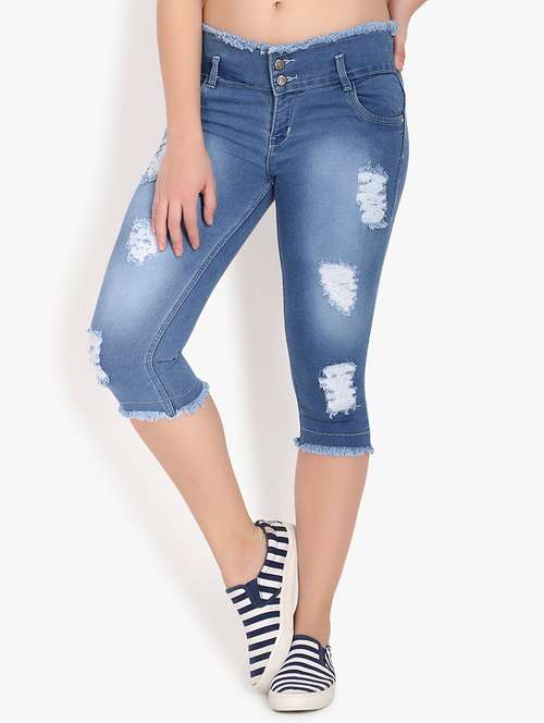 Buy online Frayed Hem Distressed Capri from Capris u0026 Leggings for Women by  Perfect Outlet for ₹749 at 53% off | 2023 Limeroad.com