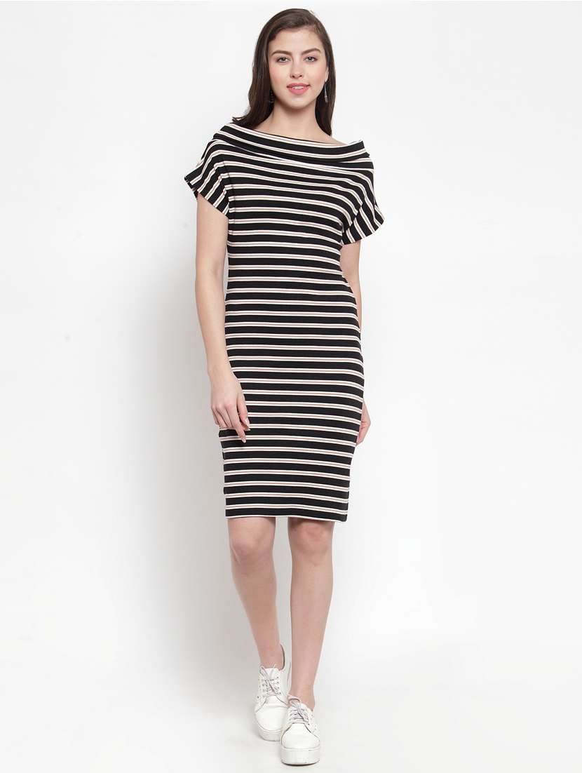 Off Shoulder Striped Sheath Dress