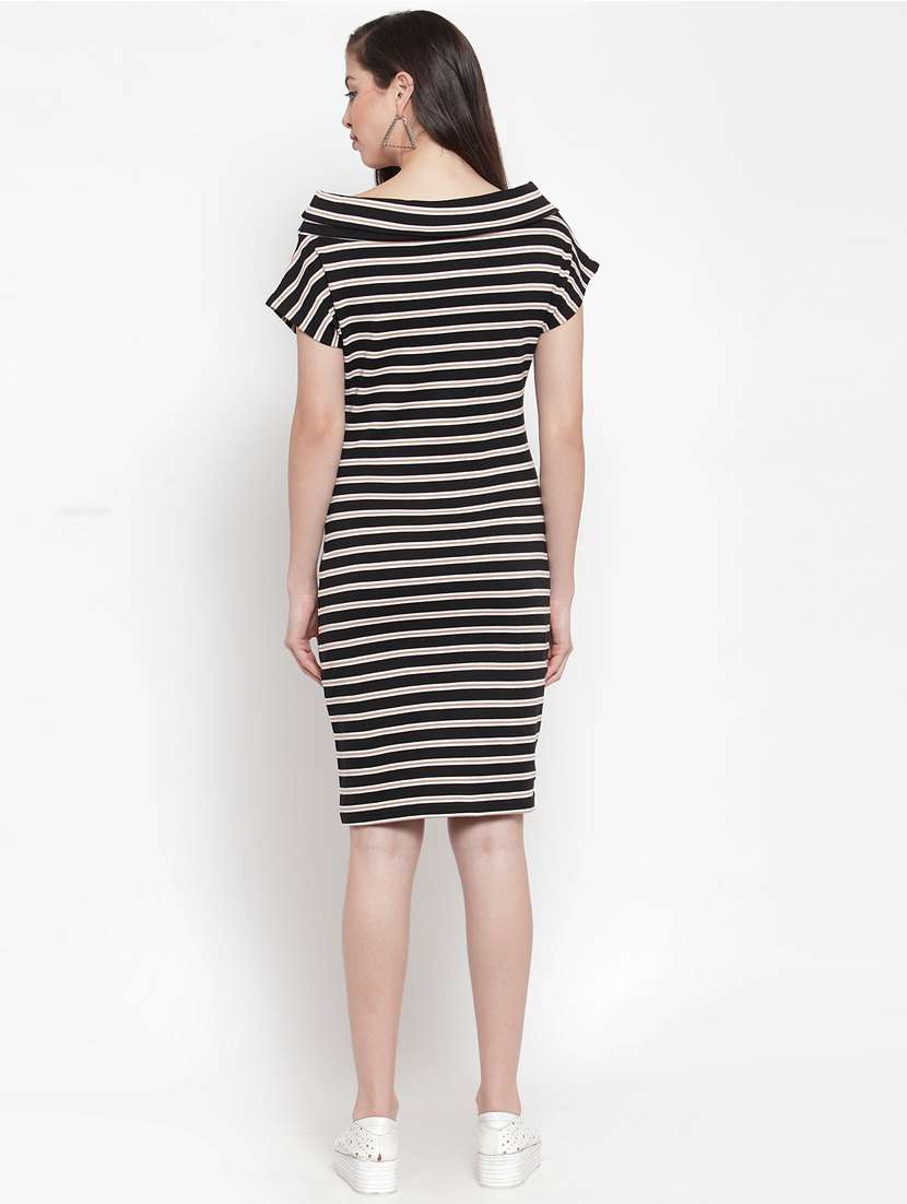 Off Shoulder Striped Sheath Dress