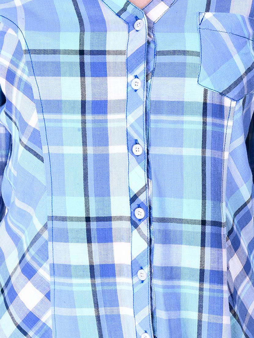 Mandarin Neck Checkered Shirt 